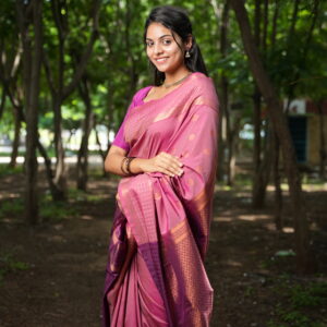 Vairaoosi Border OnionPink Kanchi Silk