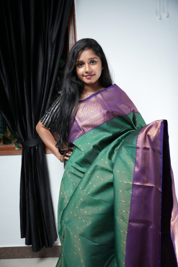 Premium Bottle Green Semi Kanchi Silk - Image 6