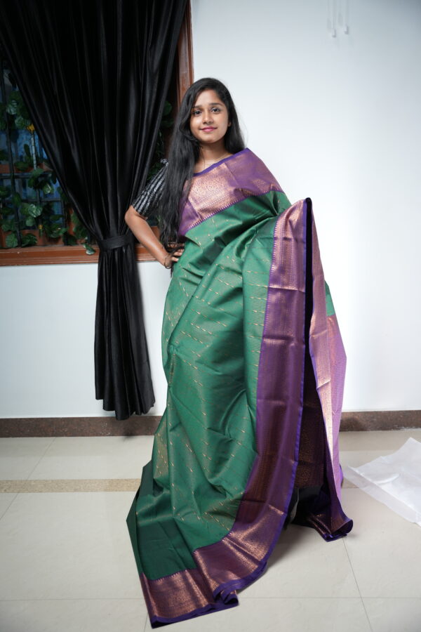 Premium Bottle Green Semi Kanchi Silk - Image 2