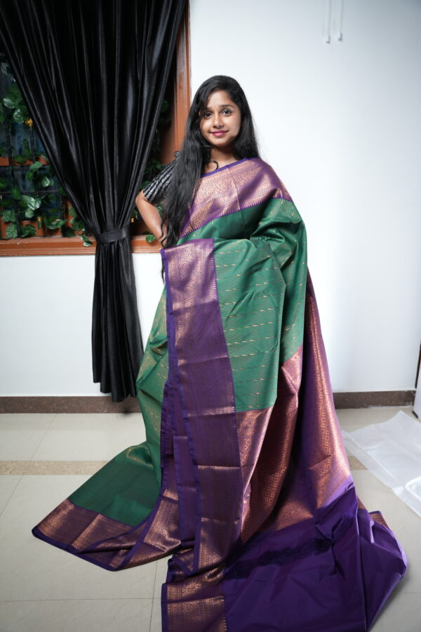 Premium Bottle Green Semi Kanchi Silk