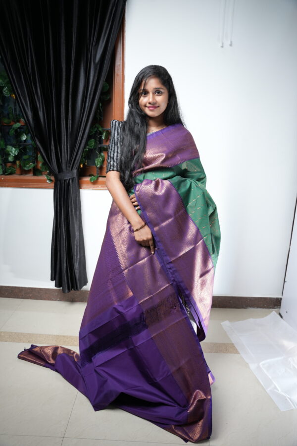 Premium Bottle Green Semi Kanchi Silk - Image 4