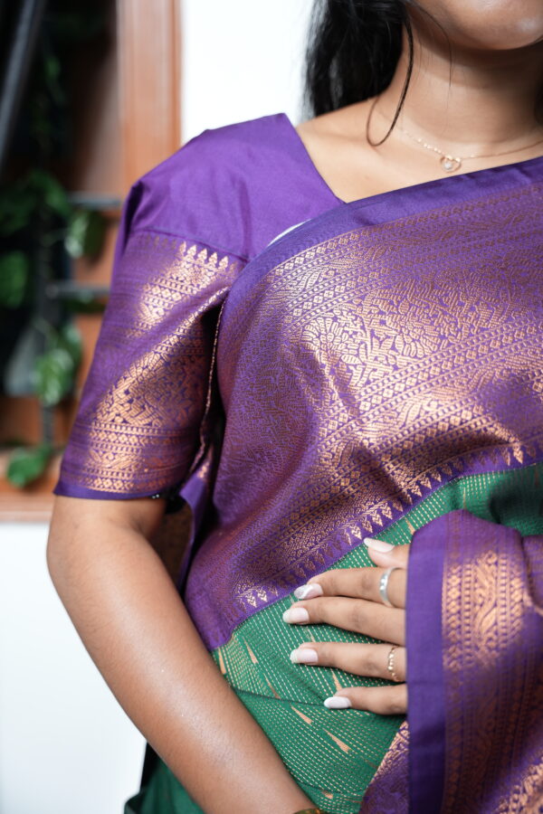 Premium Bottle Green Semi Kanchi Silk - Image 5